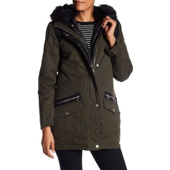 Guess Women’s Faux Fur Trim Convertible Parka Winter Coat in Green Size XXL - Picture 1 of 15